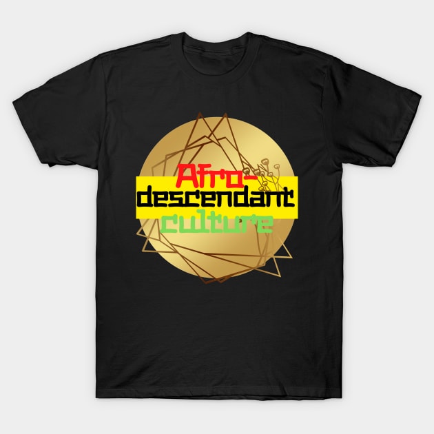 Golden geometric figure with texts in red, black, yellow and green colors T-Shirt by JENNEFTRUST
